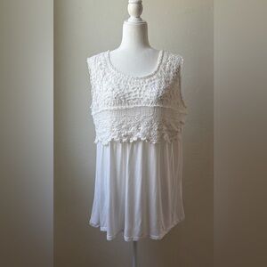 Simply Irresistible Lace Crochet Babydoll Tank Top White Boho 1X